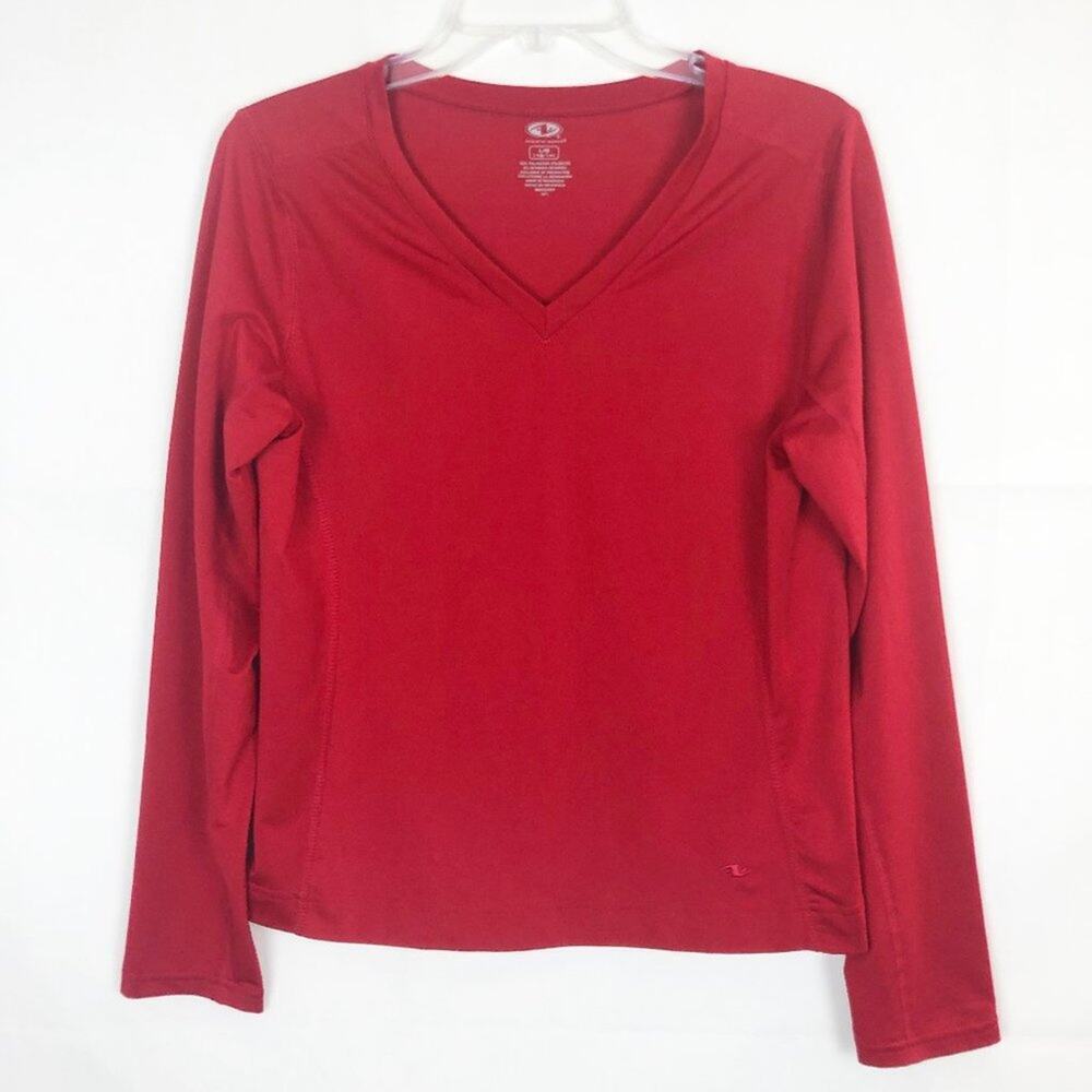 Athletic Works Long Sleeve Red Active V-Neck Top Size L